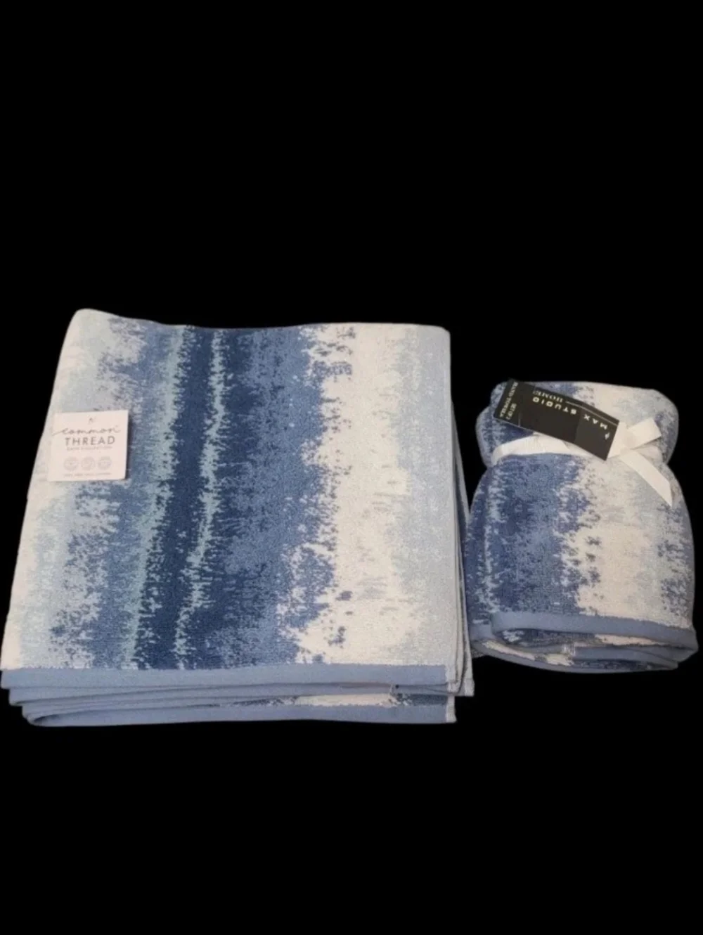 8pc Max Studio Cotton Bath Hand Washcloth Towel Set Blue White Ombre NEW